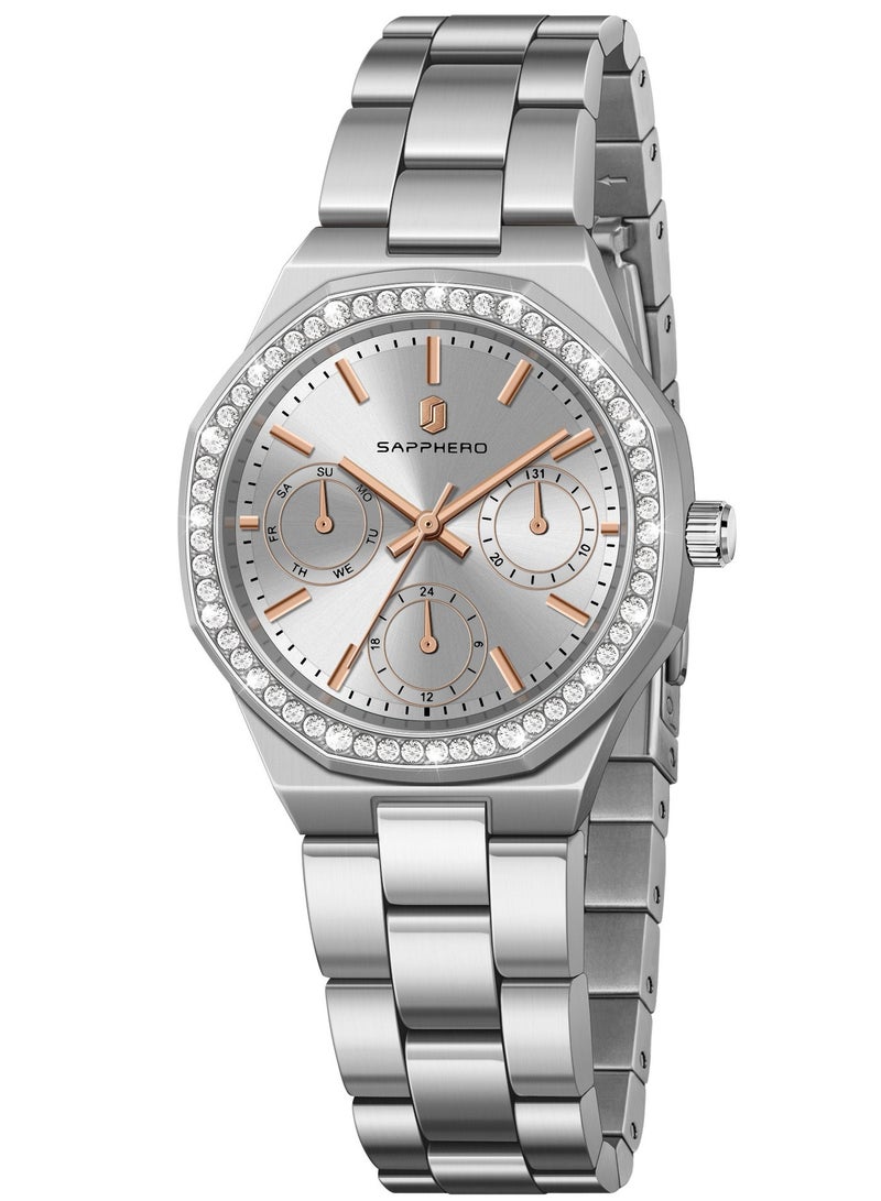 Sapphero luxury women's watch with small stainless steel strap, pointer display, 5 ATM waterproof, quartz watch, perfect gift for women - Image 1